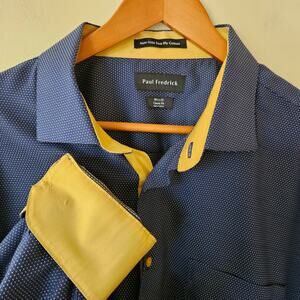 Paul Fredrick Men's Non-Iron Cotton Button Down Shirt 18.5/35 Classic Fit Blue